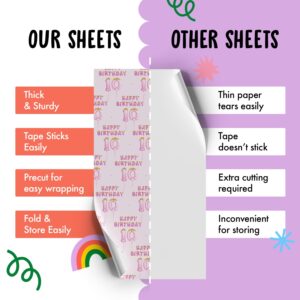 CENTRAL 23 Happy Birthday Wrapping Paper - 10 Year Old - 6 Sheets Pink Wrapping Paper - Girls Birthday Wrapping Paper - 10th Birthday - Comes With Stickers - Recyclable