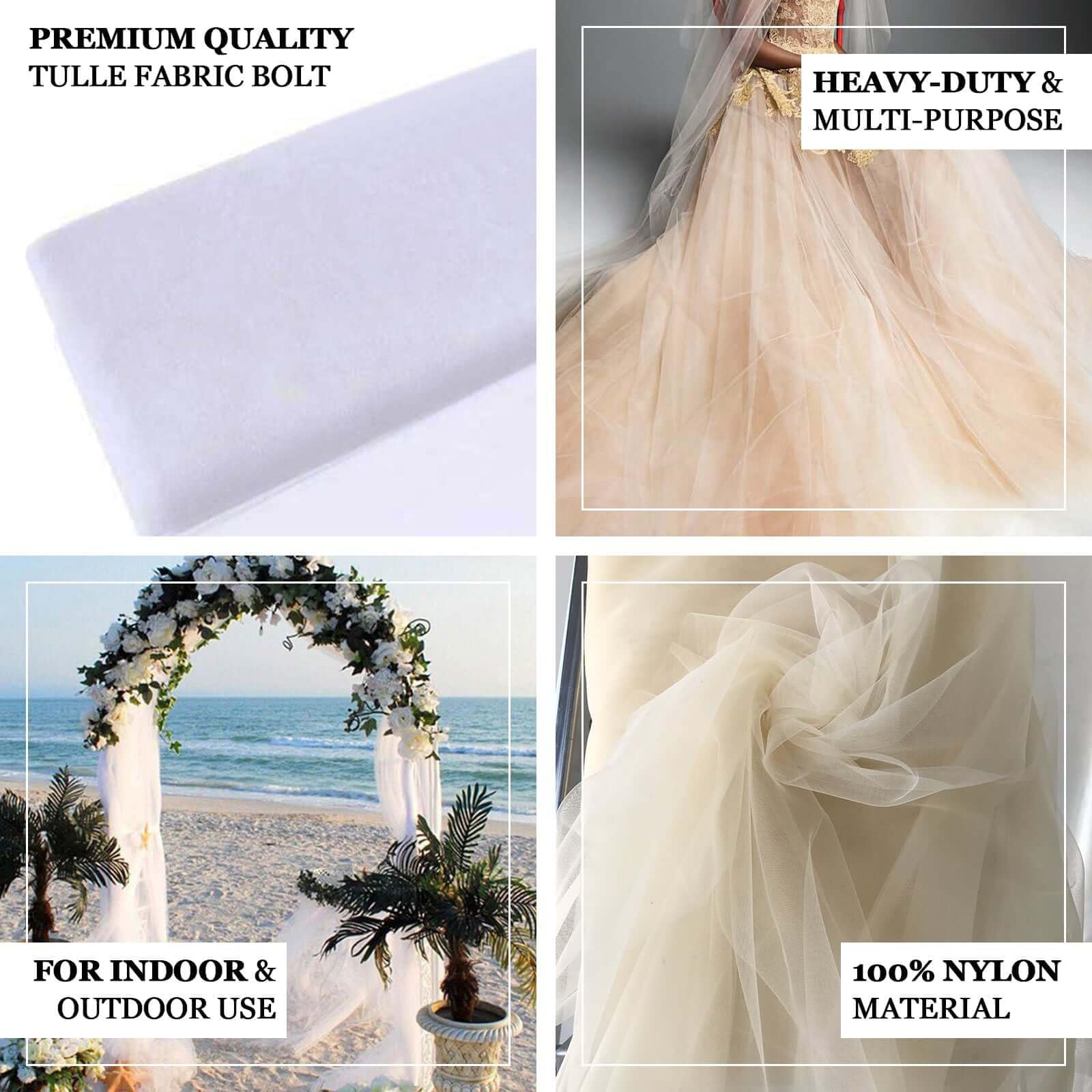 Efavormart 108" x 50 Yards Extra Large Soft Wedding Tulle for Party Decorations Banquet Event Sewing DIY Crafts Fabrics - White