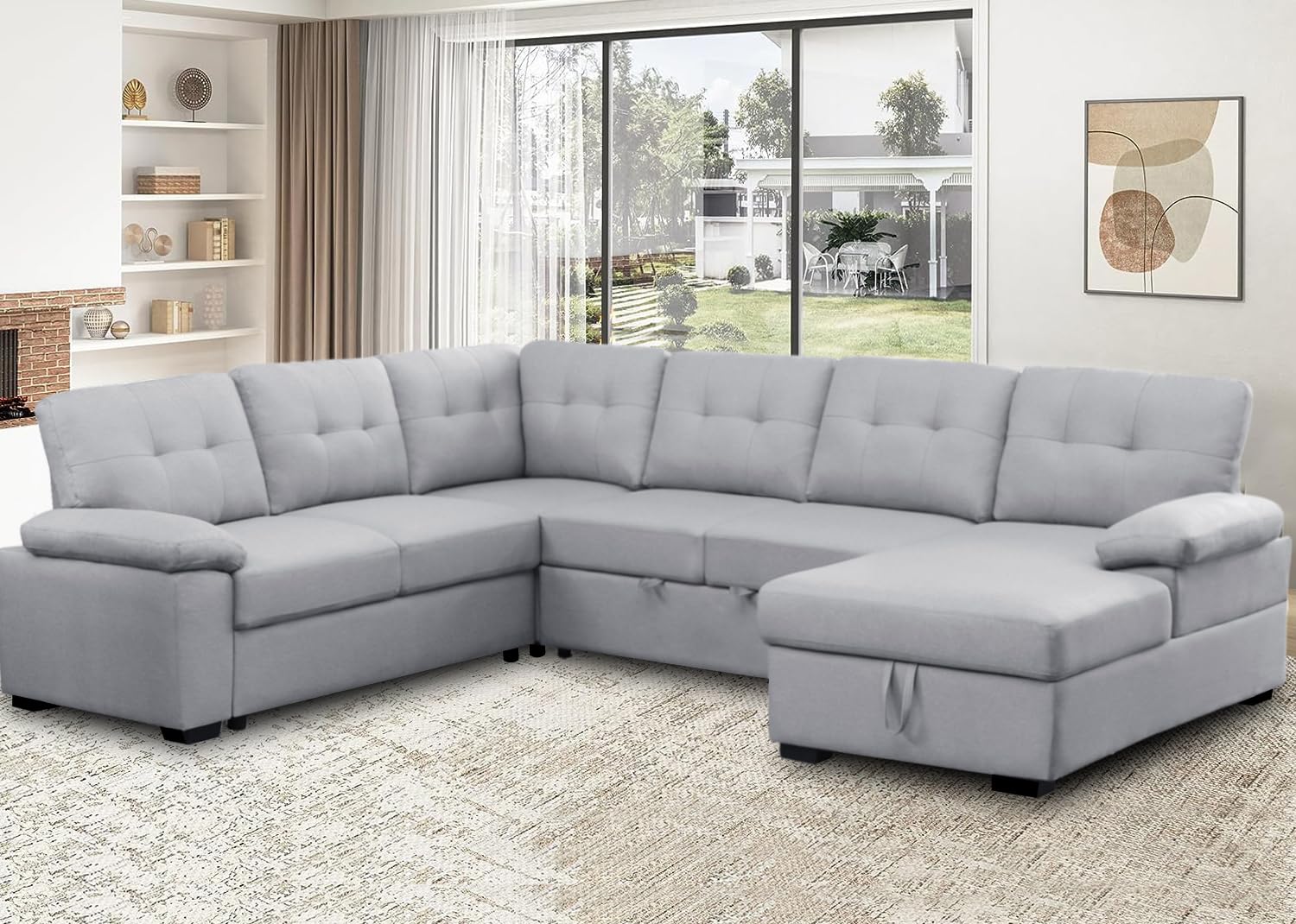 Sleeper Sofa Couch Bed with Pull Out Couch Living Room Set Sectional Sleeper Sofa with Storage Chaise Modular Couch Fabric Sofa Bed in Grey