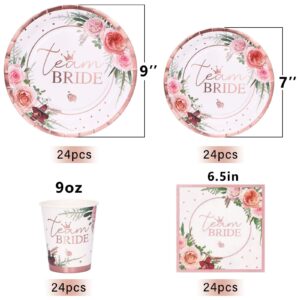 Rose and Gold Bridal Shower Party Decorations, Bridal Shower Plates and Napkins Party Supplies, Rose Paper Plates for Engagement Wedding Shower Deocr, Serves 24