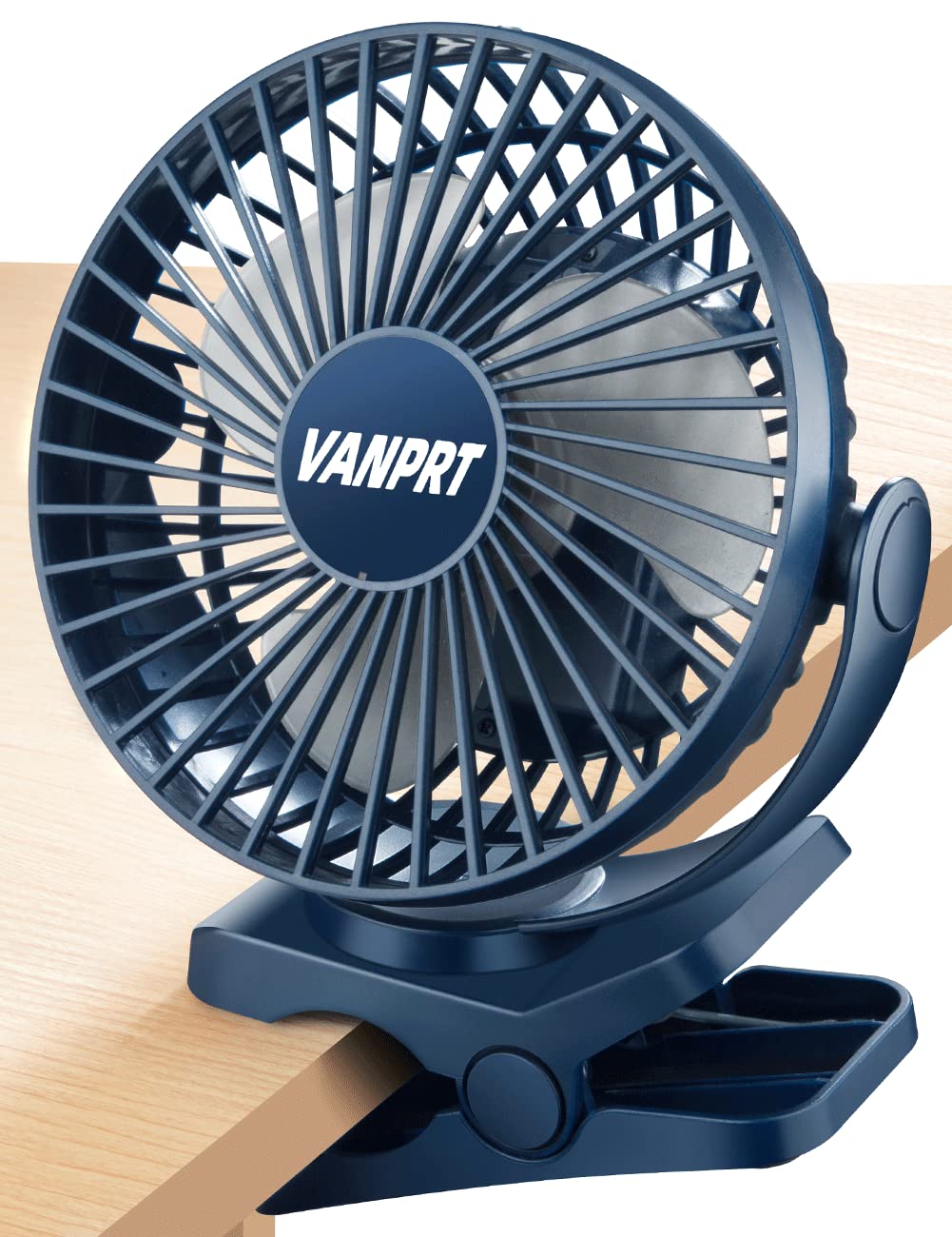 VANPRT 5000mah Clip on Fan, 6'' Portable Rechargeable Battery Fan, 7-30 Working Hours, 3 Speeds Strong Airflow, 720° Rotation, Quiet, Strong Clamp for Desk/Office/Golf/Car/Gym/Treadmill - Blue