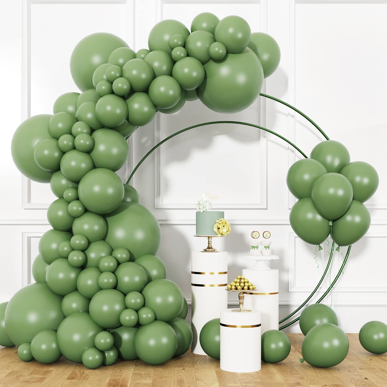 RUBFAC Sage Green Balloons Different Sizes 105pcs 5/10/12/18 Inches for Garland Arch, Olive Green Party Latex Balloons for Birthday Graduation Baby Shower Wedding Anniversary Party Decoration