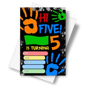 detiho 4" x 6" hi five birthday party invitation cards with envelopes - five years old party - 5th birthday party invitation - 20 sets - e46