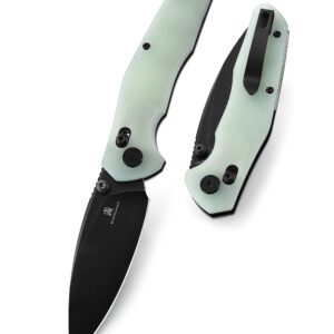 BESTECHMAN Ronan EDC Folding Knife Jade G10 Handle Pocket Knife, 14C28N Steel Thumb-Stud Outdoor Tools, BMK02I (Jade Handle)