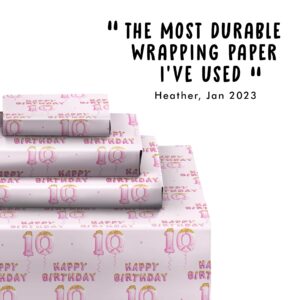 CENTRAL 23 Happy Birthday Wrapping Paper - 10 Year Old - 6 Sheets Pink Wrapping Paper - Girls Birthday Wrapping Paper - 10th Birthday - Comes With Stickers - Recyclable