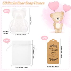 50 Pack Bear Soap Favors White Baby Shower Soap Favors with Thank You Cards and Packaging Bags for Boys Girls Kids Baby Shower Decoration Guest Gift Supplies