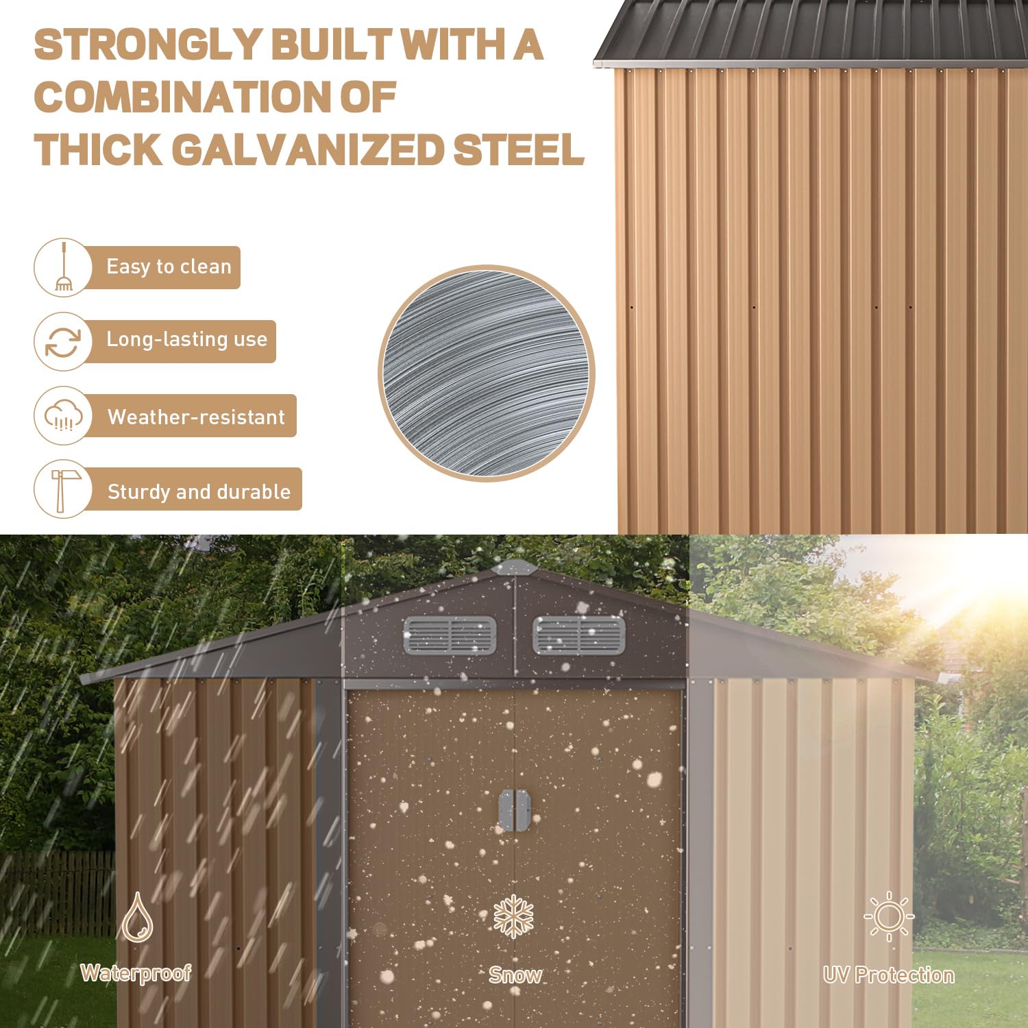 JAXPETY Sheds & Outdoor Storage 6x8 FT Garden Shed Tool Metal Outdoor Storage Shed with Sliding Doors for Backyard, Patio Coffee