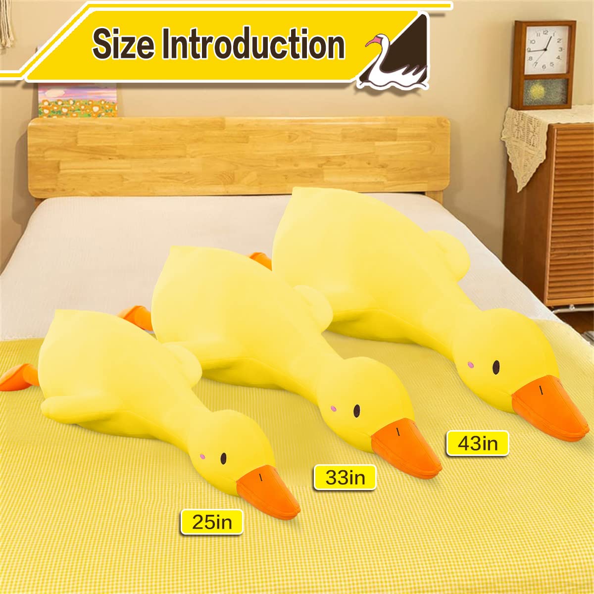 kewo Duck Plush Pillow Stuffed Animal Toy, Cute Giant Goose Plush Duck Stuffed Animal,Super Soft Hugging Pillow for Kids Bedding (Yellow,25.5 in)…