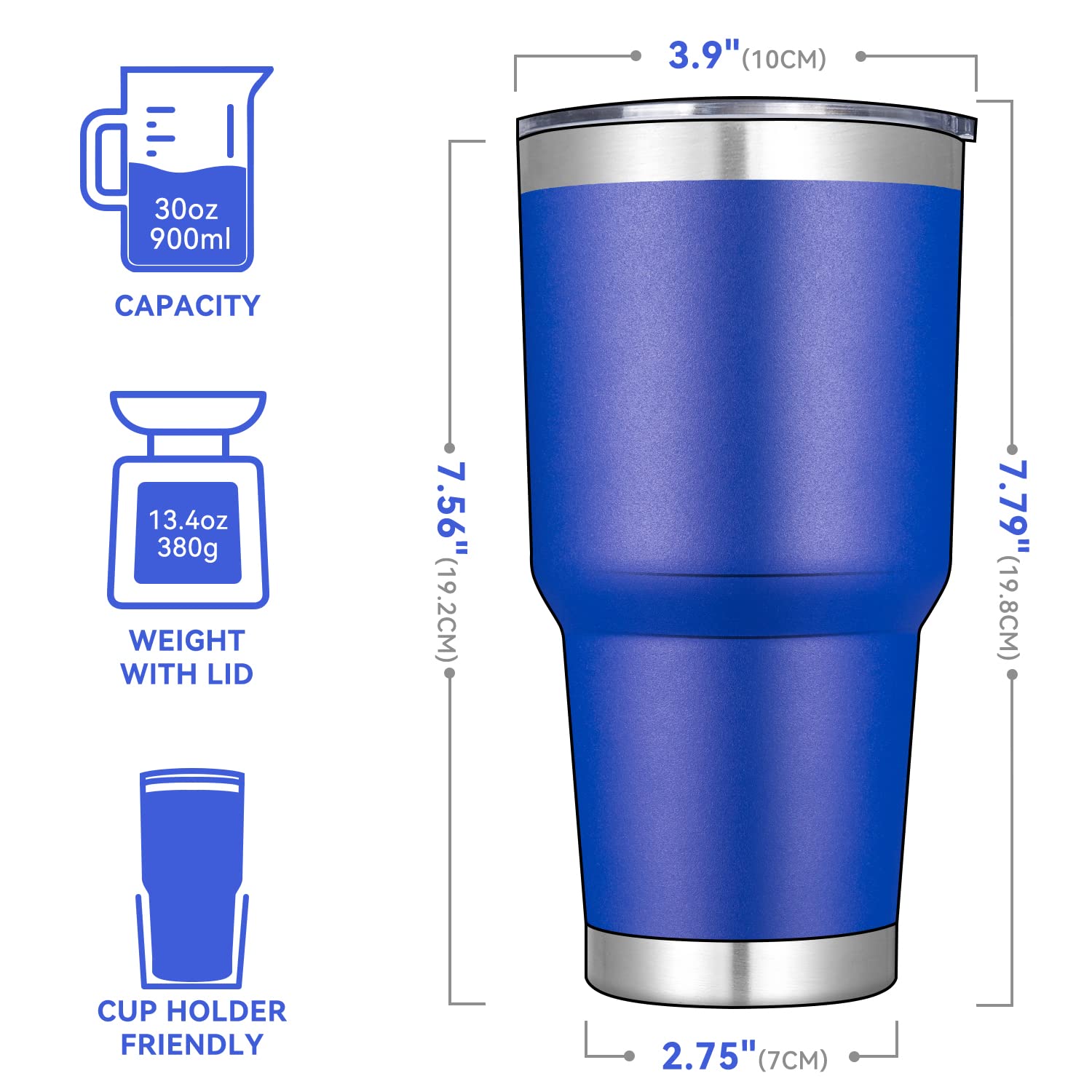 DOMICARE 30 oz Tumbler with Lid and Straw, Stainless Steel Tumblers Bulk, Insulated Vacuum Double Wall Travel Coffee Mug, Durable Powder Coated Tumbler Cup (Dark Blue, 1)