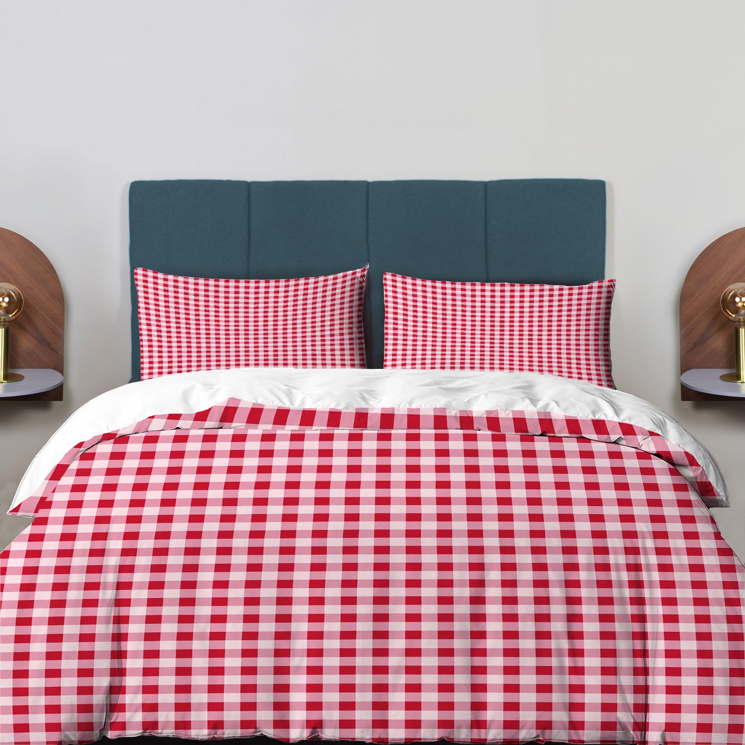 BaoNews Red White Gingham Duvet Cover Set Twin Size,3 Pieces Square Red Tablecloth Plaid Blanket Bedding Set Hotel Quality 100% Cotton Comforter Cover Set with 2 Pillowcases(No Filler)