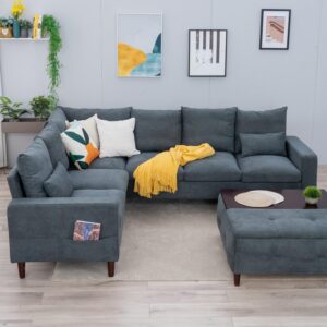 Panana Sectional Sofa Living Room Furniture Set L Shape Couch Linen Fabric for Home Room Decor Bedroom,3 Seater Left Facing Chaise (Grey, 6 Seater Universal Corner Sofa)