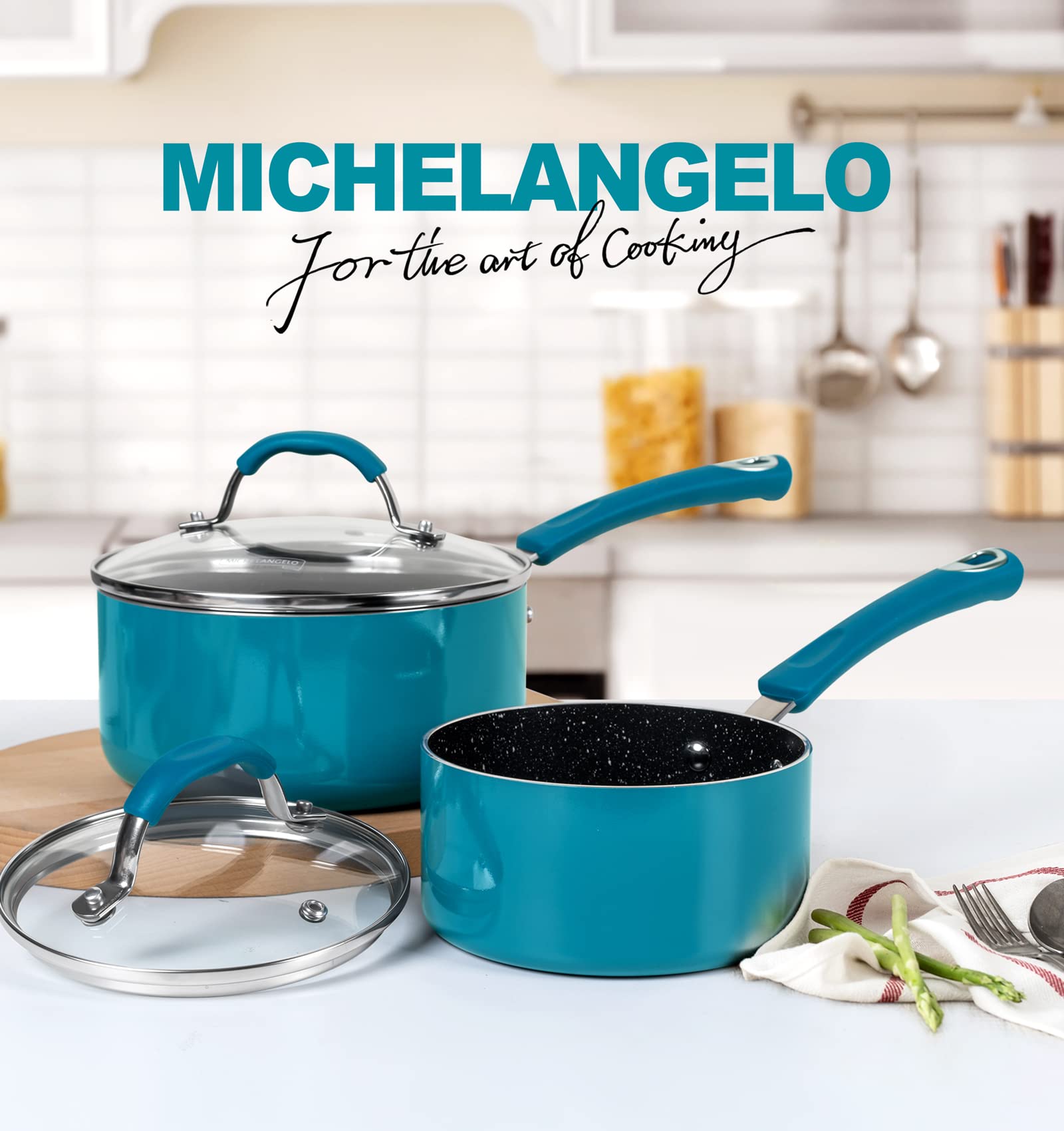 MICHELANGELO Sauce Pan Sets, 1 Qt and 2 Qt Saucepans with Lids, Enameled Sauce Pan with lid, Small Pot with Lid, Non-Stick Saucepan Set, Sauce Pot with Silicone Handle, Oven Safe, Red