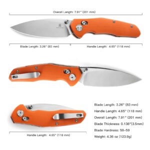 BESTECHMAN Ronan EDC Folding Knife Orange G10 Handle Pocket Knife, 14C28N Steel Thumb-Stud Outdoor Tools, BMK02C (Orange Handle)