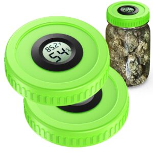 zhanxubio airtight mason jar lids built-in stash hygrometer herb curing monitor fits all wide mouth/regular mouth mason jars humidity lid 2pcs (86mm, green)