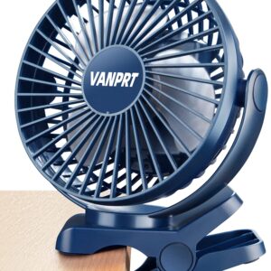 VANPRT 5000mah Clip on Fan, 6'' Portable Rechargeable Battery Fan, 7-30 Working Hours, 3 Speeds Strong Airflow, 720° Rotation, Quiet, Strong Clamp for Desk/Office/Golf/Car/Gym/Treadmill - Blue