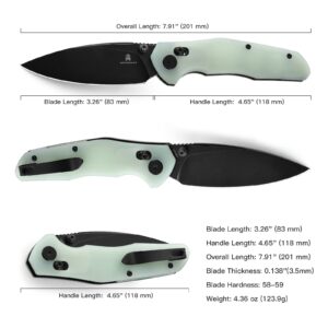 BESTECHMAN Ronan EDC Folding Knife Jade G10 Handle Pocket Knife, 14C28N Steel Thumb-Stud Outdoor Tools, BMK02I (Jade Handle)