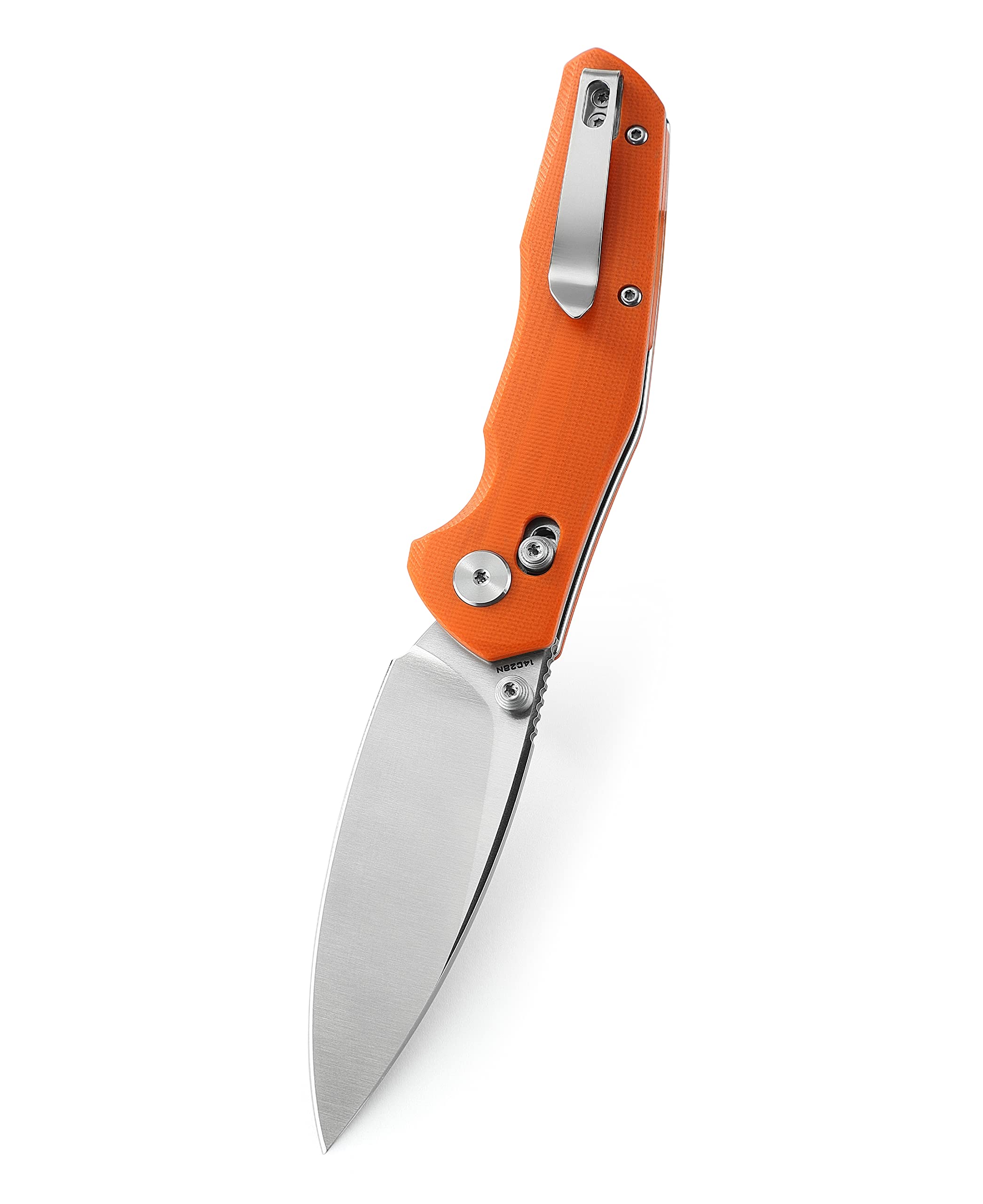 BESTECHMAN Ronan EDC Folding Knife Orange G10 Handle Pocket Knife, 14C28N Steel Thumb-Stud Outdoor Tools, BMK02C (Orange Handle)