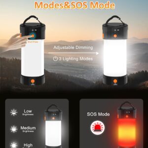 Camping Lantern Rechargeable, 4000mAh Battery Operated Lamp , LED Camping Lantern Light, Flashlight for Power Outages Hurricane Emergency, 3 Modes Tent Light Reading Lamp for Camp Home