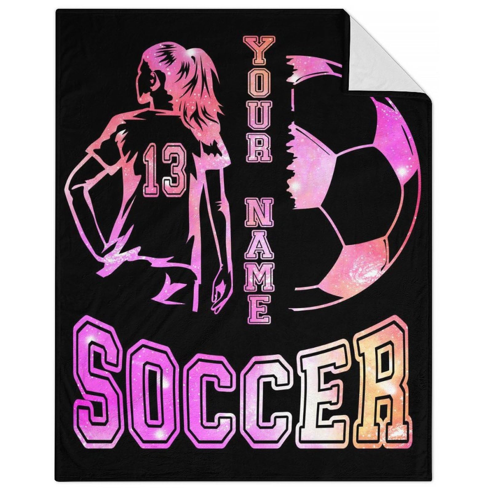 Personalized Soccer Throw Blanket with Name- Soft, Fuzzy & Warm- 50x60 Inches Throw Size Blanket for Couch, Office - Black Cute Throw Gift for Girls, Women