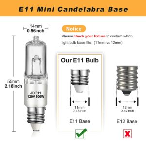 4 Pack JDE11 Bulb,120V 100W Halogen Candelabra Bulbs,T4 Mini Base JD E11 Bulb ,Dimmable 2700K Warm White（Replacement E11 LED bulb）,for Chandeliers,Candelabra,Ceiling Fan, Table Lamps, Cabinet Lighting