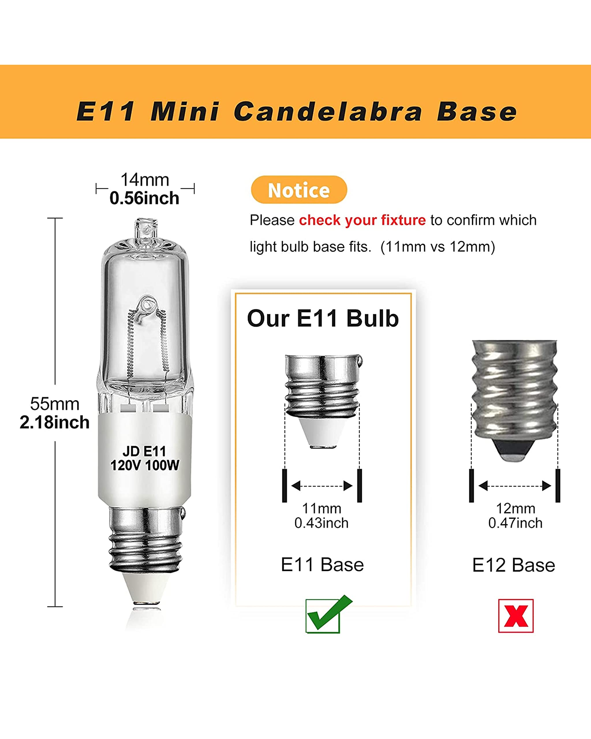 4 Pack JDE11 Bulb,120V 100W Halogen Candelabra Bulbs,T4 Mini Base JD E11 Bulb ,Dimmable 2700K Warm White（Replacement E11 LED bulb）,for Chandeliers,Candelabra,Ceiling Fan, Table Lamps, Cabinet Lighting