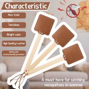 4 Pieces 17.3 Inch Heavy Duty Fly Swatter Leather Fly Swatter Long Fly Swatter Manual Fly Swatter Wood Handle Rustic Bug Swatter for Flies Bees Mosquitoes Outdoor Indoor Garden Supplies (Brown)