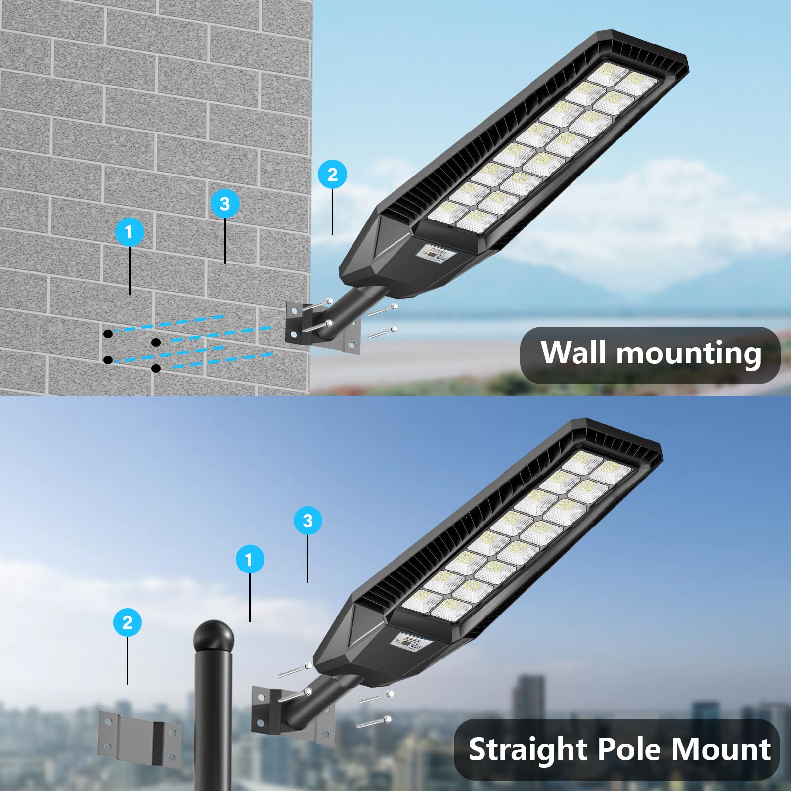 Solar Street Lights 3200 W 2 Packs LED Solar Street Lights Outdoor IP66 Waterproof 227,000 LM 7000 K Street Light Dusk to Dawn Solar Power Lights with Motion Sensor and Remote Control for Parking Lot