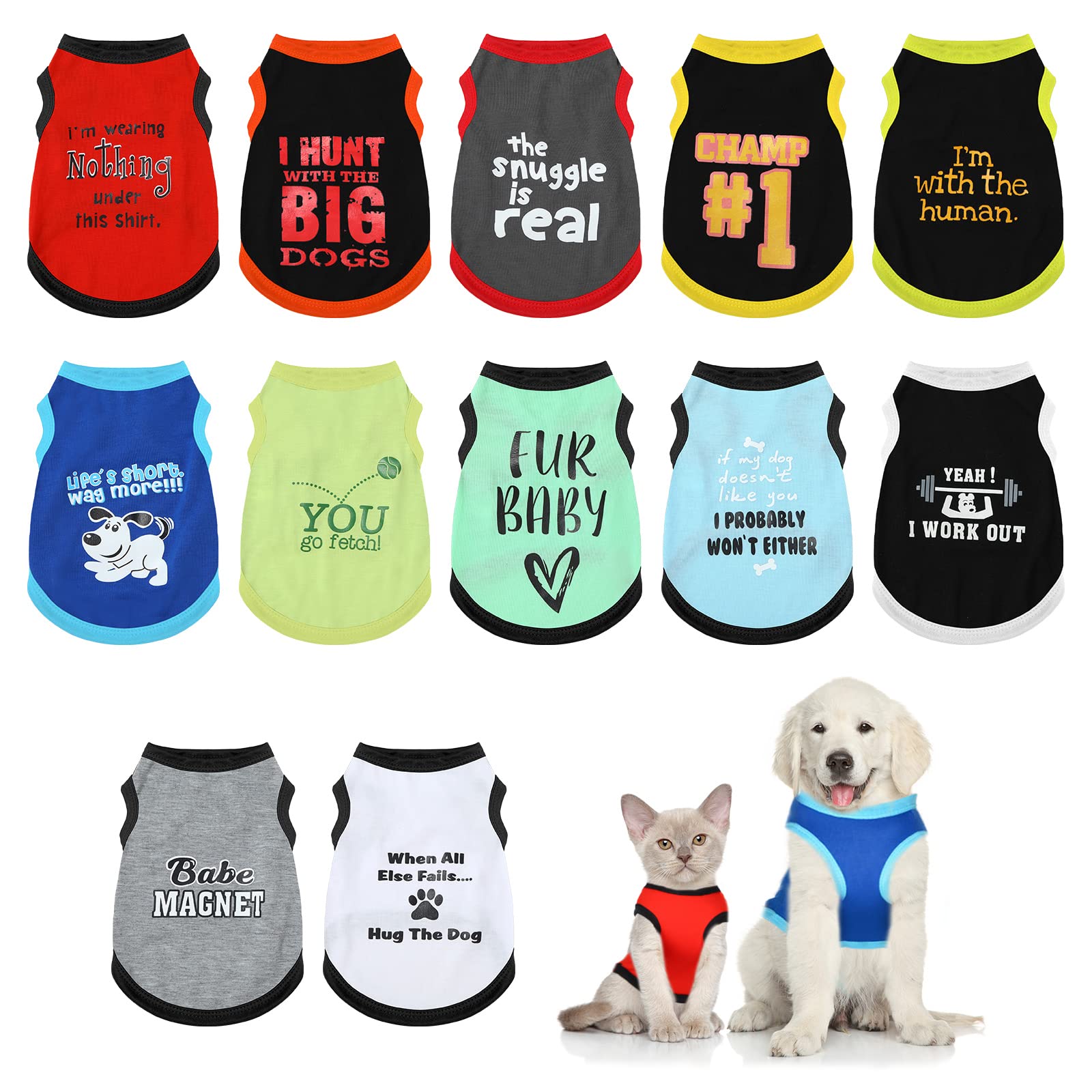 12 Pieces Dog Shirts Pet Printed Clothes with Funny Letters Summer Pet T Shirts Cool Puppy Shirts Breathable Dog Outfit Soft Dog Sweatshirt for Pet Dogs Cats Accessories, 12 Styles (X-Large)