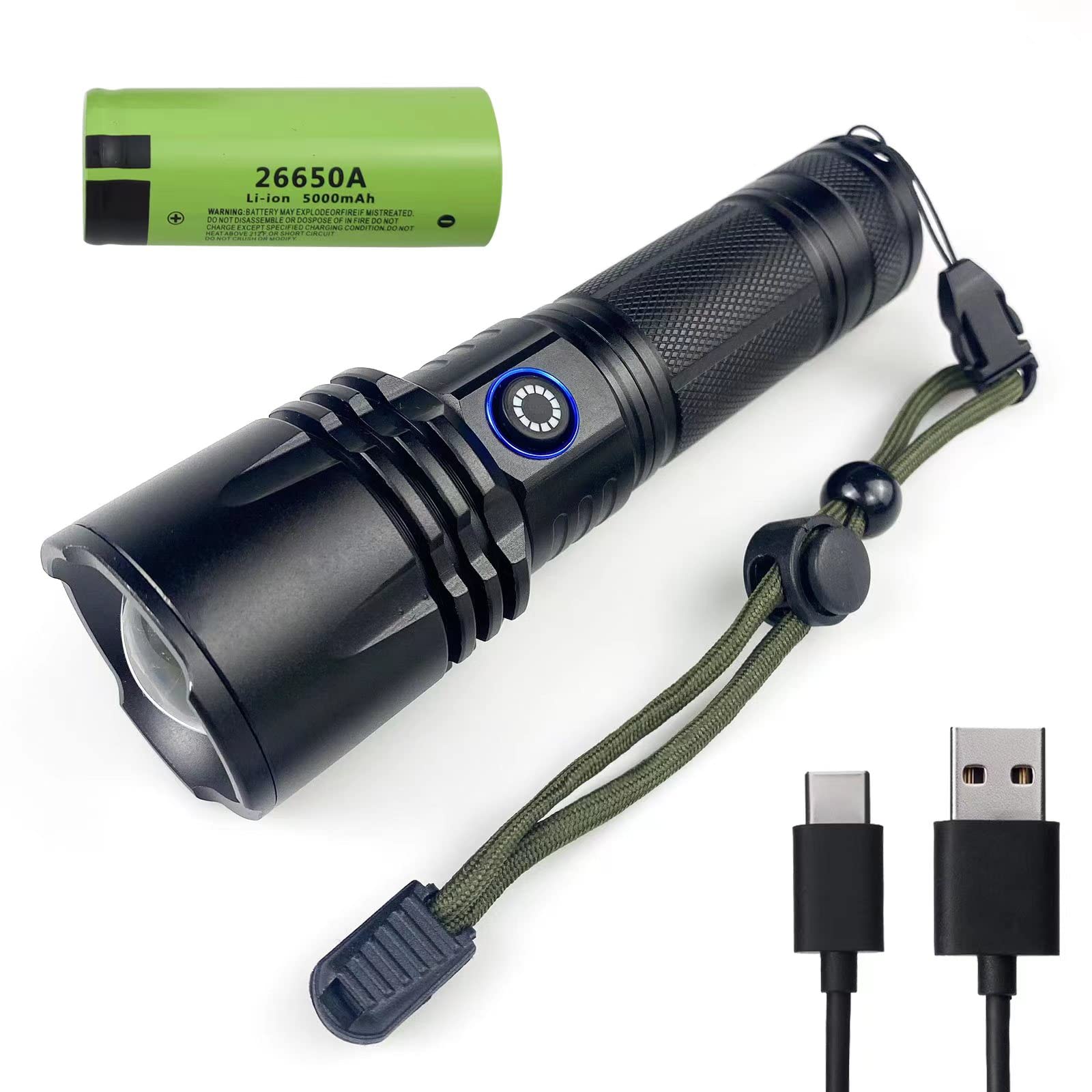 I0DO Zoomable Handheld Flashlight High Lumens Rechargeable Tactical Flashlights Long Range Super Bright Torch High Power Multi-Function Led Emergency Handheld Flashlight