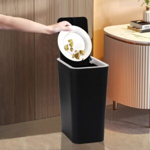 Fasmov Trash Can, 2 Pack 7.5 Liter / 2 Gallon Plastic Garbage Container Bin with Press Top Lid, Garbage Can Waste Basket for Kitchen, Bathroom, Living Room, Office, Narrow Place, Black