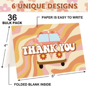 Whaline 36Pcs Groovy Retro Hippie Thank You Cards Thanksgiving Boho Floral Greeting Cards with Envelops and Stickers Rainbow Flower Note Card for Birthday Wedding Bridal Shower Party Decor, 4 x 6inch