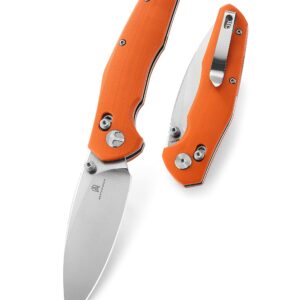 BESTECHMAN Ronan EDC Folding Knife Orange G10 Handle Pocket Knife, 14C28N Steel Thumb-Stud Outdoor Tools, BMK02C (Orange Handle)