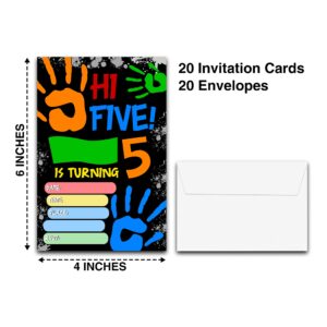 DETIHO 4" x 6" Hi Five Birthday Party Invitation Cards With Envelopes - Five Years Old Party - 5th Birthday Party Invitation - 20 Sets - E46