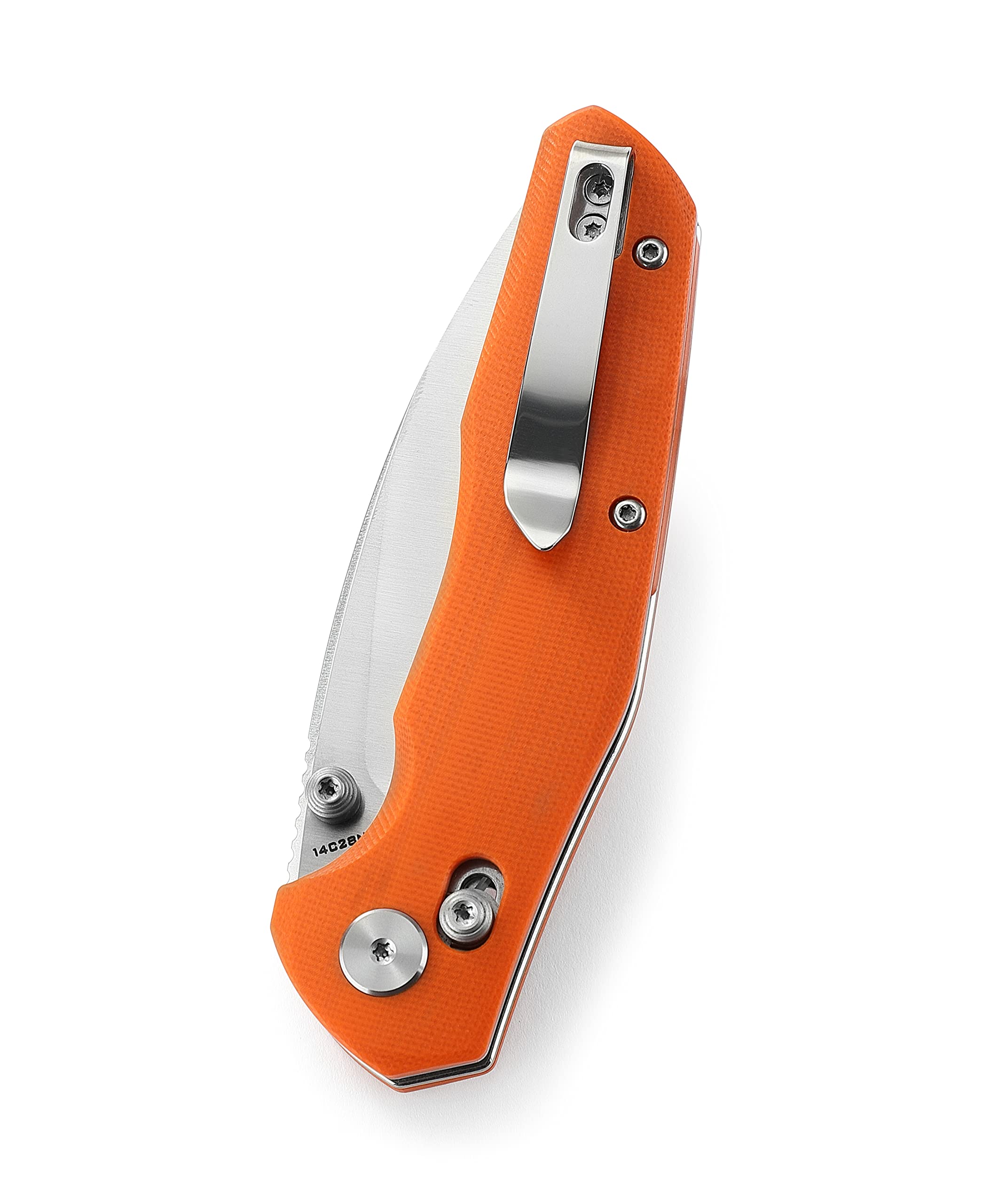 BESTECHMAN Ronan EDC Folding Knife Orange G10 Handle Pocket Knife, 14C28N Steel Thumb-Stud Outdoor Tools, BMK02C (Orange Handle)