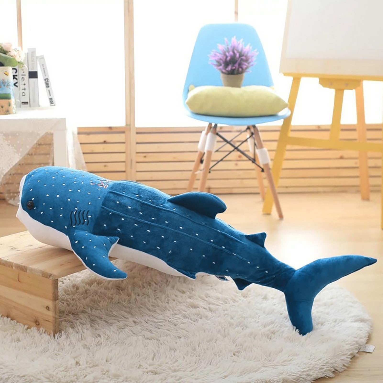 Stuffed Whale Shark Animal Plush Toy Soft Shark Plush Sofa Cushion Back Cushion Hugging Pillow for Kids Adults Birthday Gift Blue 50cm