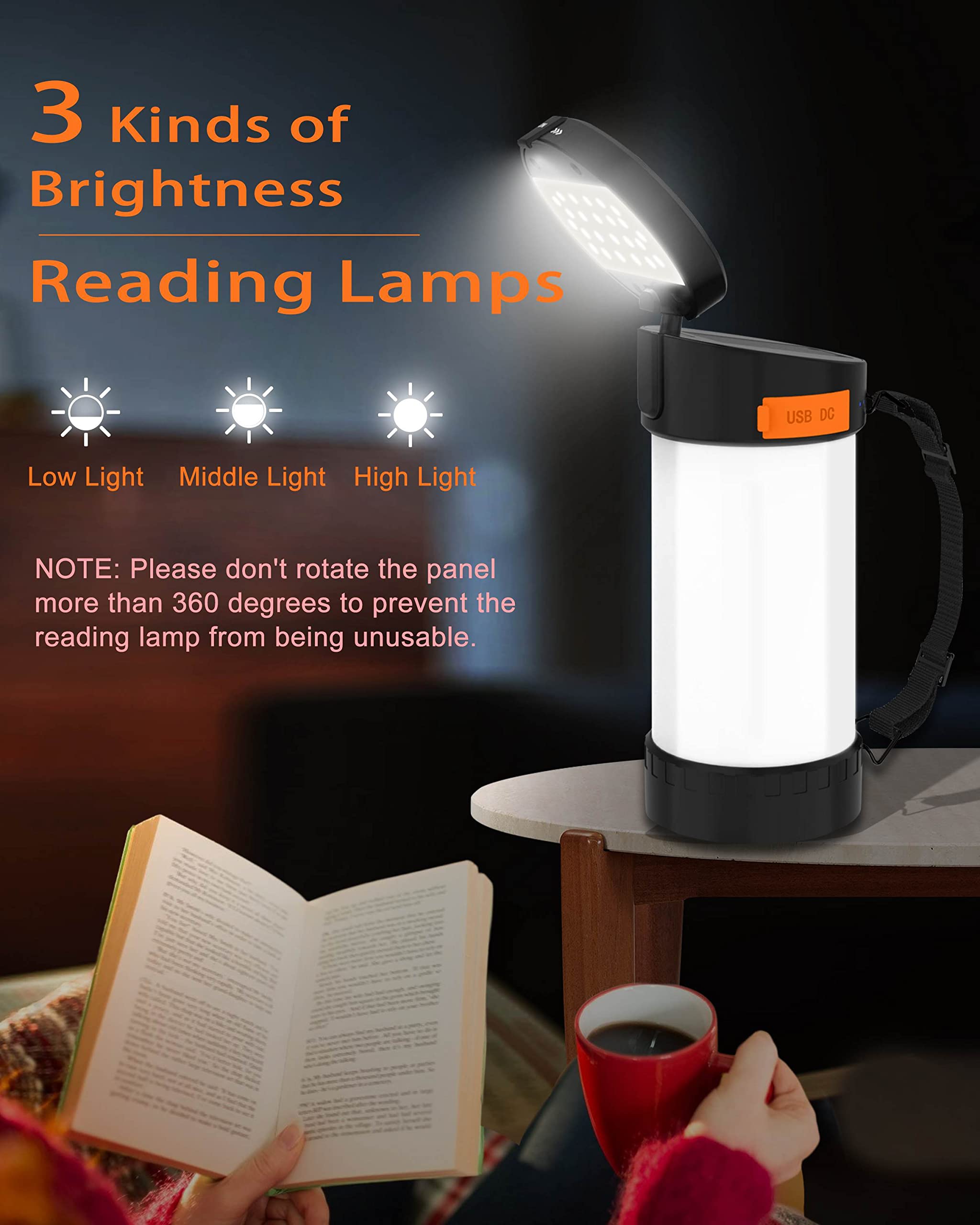 Camping Lantern Rechargeable, 4000mAh Battery Operated Lamp , LED Camping Lantern Light, Flashlight for Power Outages Hurricane Emergency, 3 Modes Tent Light Reading Lamp for Camp Home