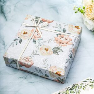 LeZakaa Reversible Silver Foil Wrapping Paper Roll - Silver Flower & Plaid Design for Wedding, Engagement, Bridal Shower, Anniversay, Mother's Day - 17 inches x 32.8 Feet