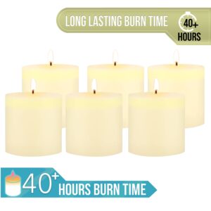 Stonebriar Tall 3 x 3 Inch 40 Hour Long Burning Unscented Wax Flat Top Pillar Candles, Ivory, 6 Pack