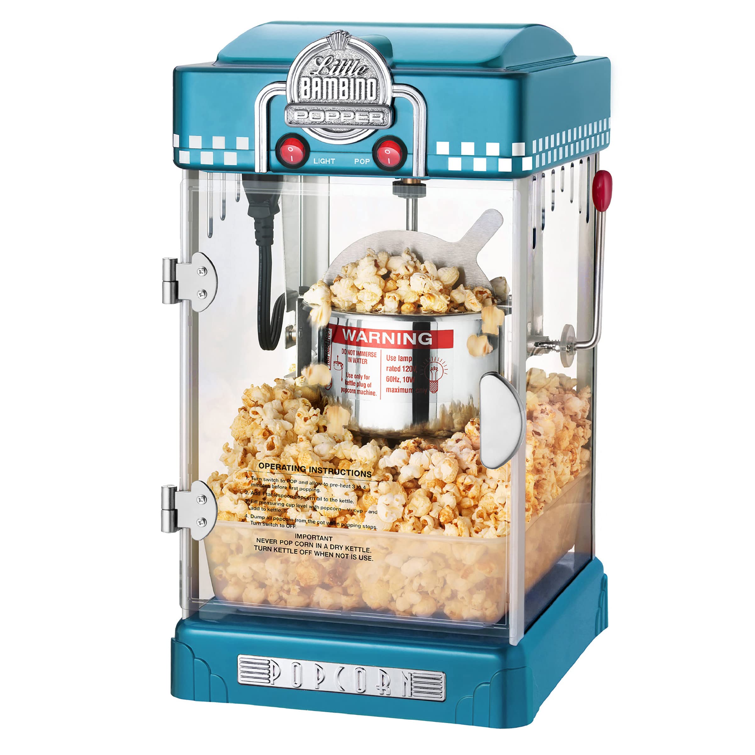 Little Bambino Popcorn Machine - 2.5oz Tabletop Movie Theater Popcorn Popper with Stainless-Steel Kettle by Great Northern Popcorn (Blue)