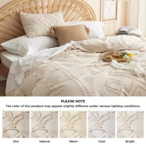 Bedsure Duvet Cover King - King Duvet Cover, Boho Bedding King for All Seasons, 3 Pieces, Chic Geometric Tufted Duvet Cover (Beige, King, 104"x90")