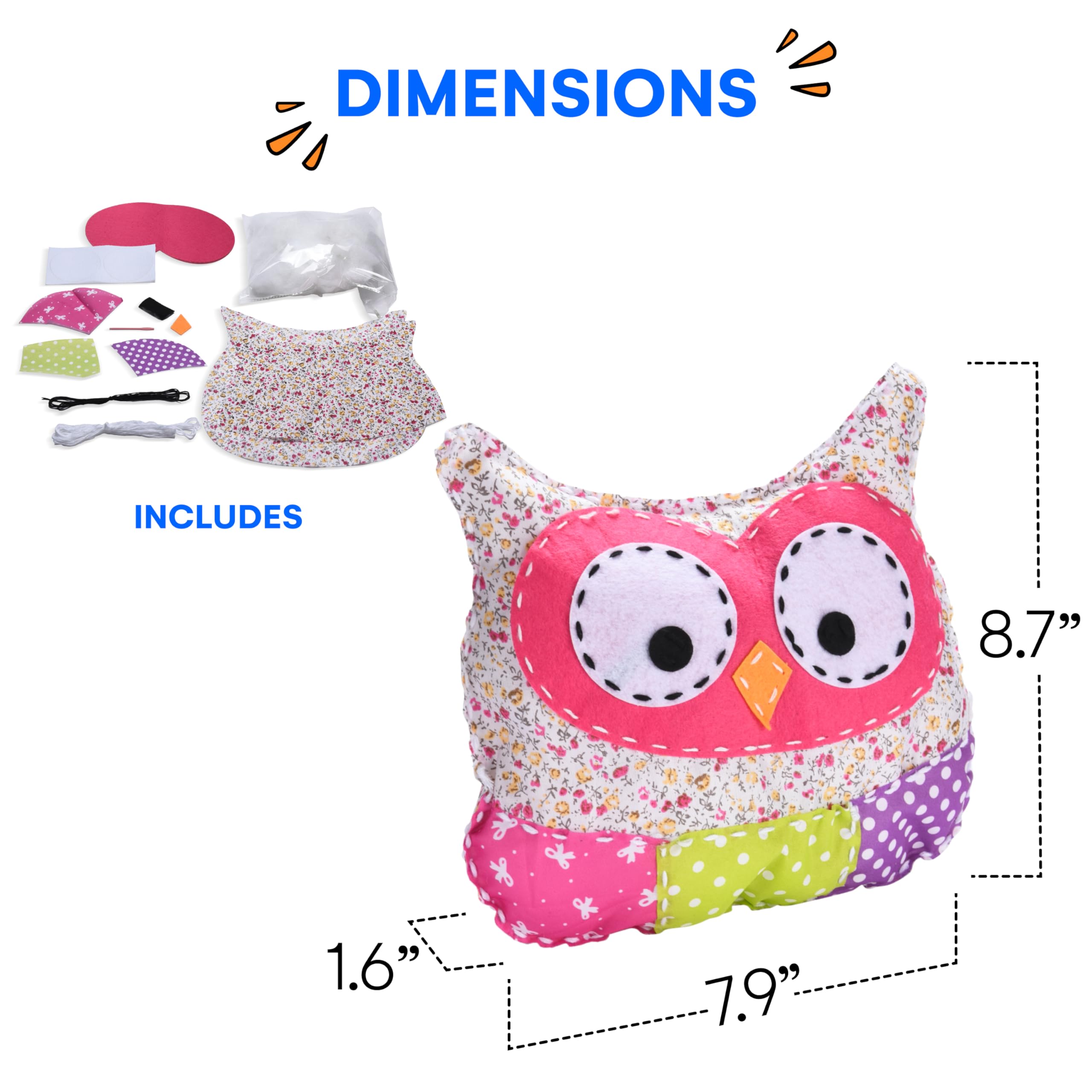 Amazaque Owl Stuffed Pillow - Squishy Super Soft Plush Owl -Huggable Plushies Stuffed Owls Toy - DIY Sewing Craft Plush Animal Pillow Kit - Owl Plush Birthday Surprise Gifts for Boy and Girls,