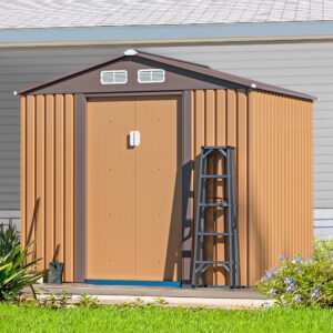 JAXPETY Sheds & Outdoor Storage 6x8 FT Garden Shed Tool Metal Outdoor Storage Shed with Sliding Doors for Backyard, Patio Coffee