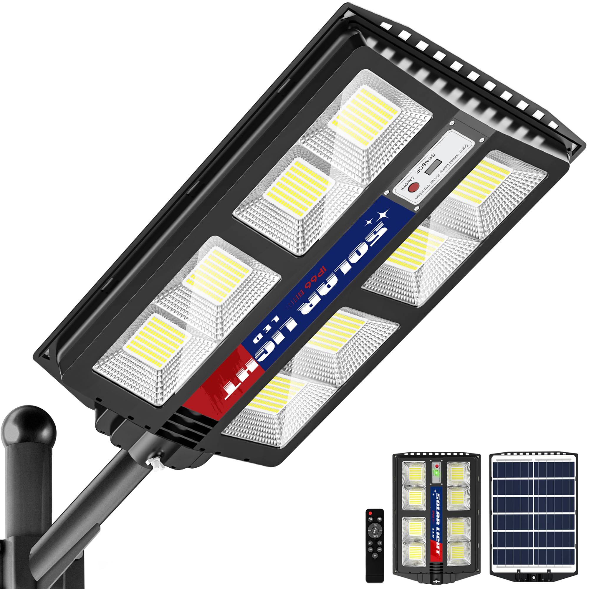 2800W Solar Street Lights Outdoor - Wide Angle Solar Lights Outdoor Waterproof, 6500K Solar Parking Lot Lights Dusk to Dawn, Solar Street Lights Motion Sensor for Commercial Yard