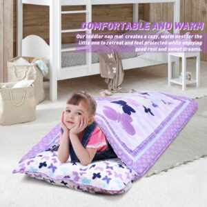 UOMNY Toddler Nap Mat Girls Kids Nap Mats with Removable Pillow and Blanket Butterfly Toddler Sleeping Bag for Preschool Daycare Purple Happy Napper Girls 50x20 Inch