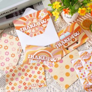 Whaline 36Pcs Groovy Retro Hippie Thank You Cards Thanksgiving Boho Floral Greeting Cards with Envelops and Stickers Rainbow Flower Note Card for Birthday Wedding Bridal Shower Party Decor, 4 x 6inch