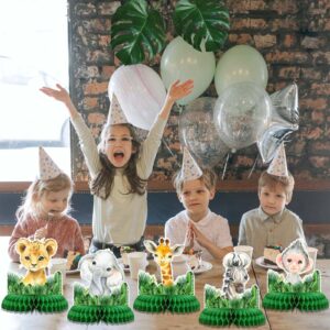 9 Piece Safari Honeycomb Centerpieces, Jungle Animals Baby Shower for Table Decorations, Safari Themed Birthday Party Supplies, Wild One Birthday Party Decorations for Boys Kids