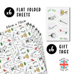 CENTRAL 23 Golf Wrapping Paper - 6 Sheets White Wrapping Paper For Men Dad Grandpa Uncle - Golf Sports Club - Comes With Stickers - Recyclable - Christmas Wrapping Paper Sheets