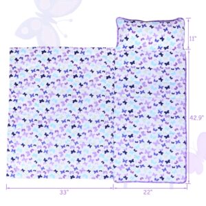 UOMNY Toddler Nap Mat Girls Kids Nap Mats with Removable Pillow and Blanket Butterfly Toddler Sleeping Bag for Preschool Daycare Purple Happy Napper Girls 50x20 Inch