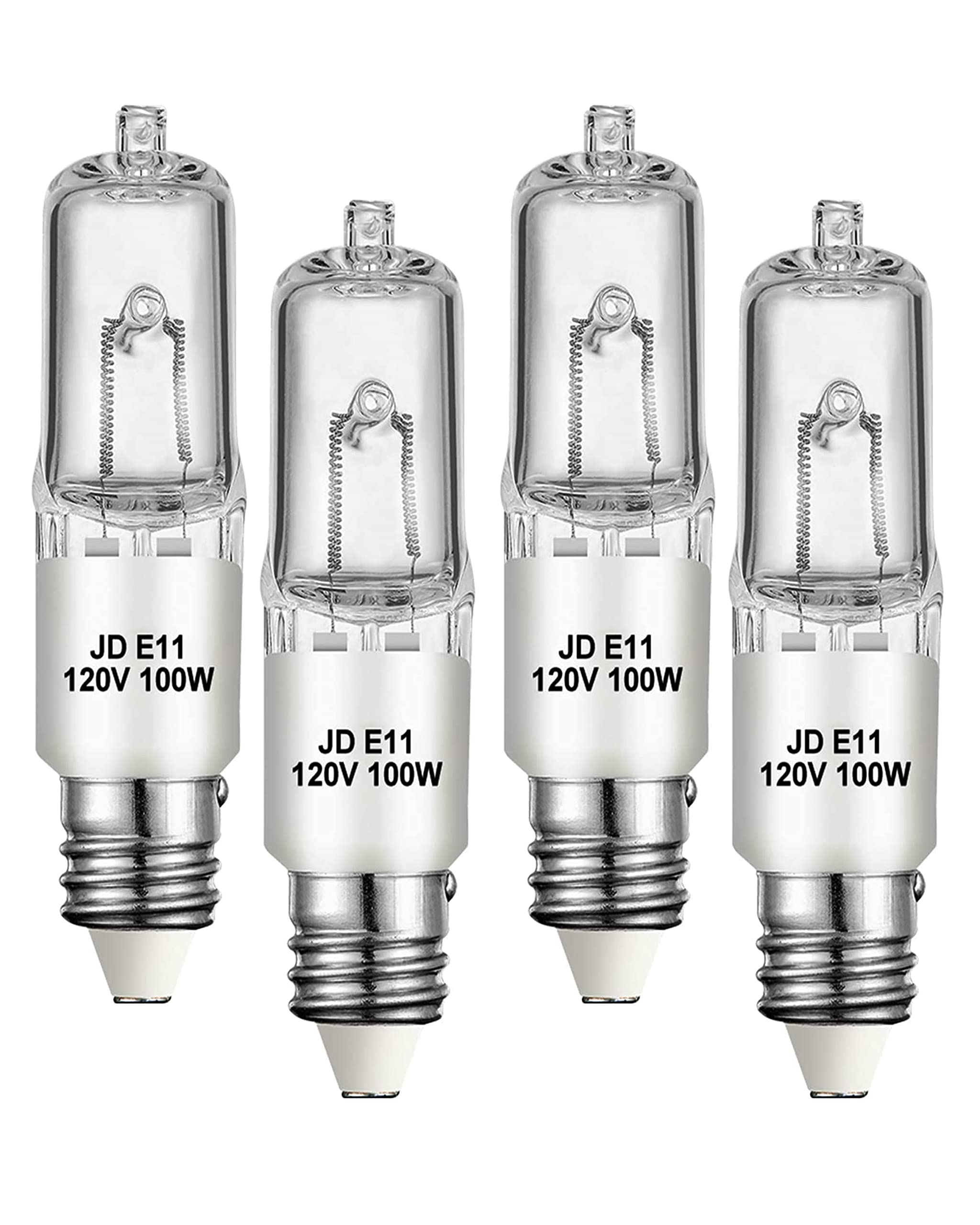 4 Pack JDE11 Bulb,120V 100W Halogen Candelabra Bulbs,T4 Mini Base JD E11 Bulb ,Dimmable 2700K Warm White（Replacement E11 LED bulb）,for Chandeliers,Candelabra,Ceiling Fan, Table Lamps, Cabinet Lighting