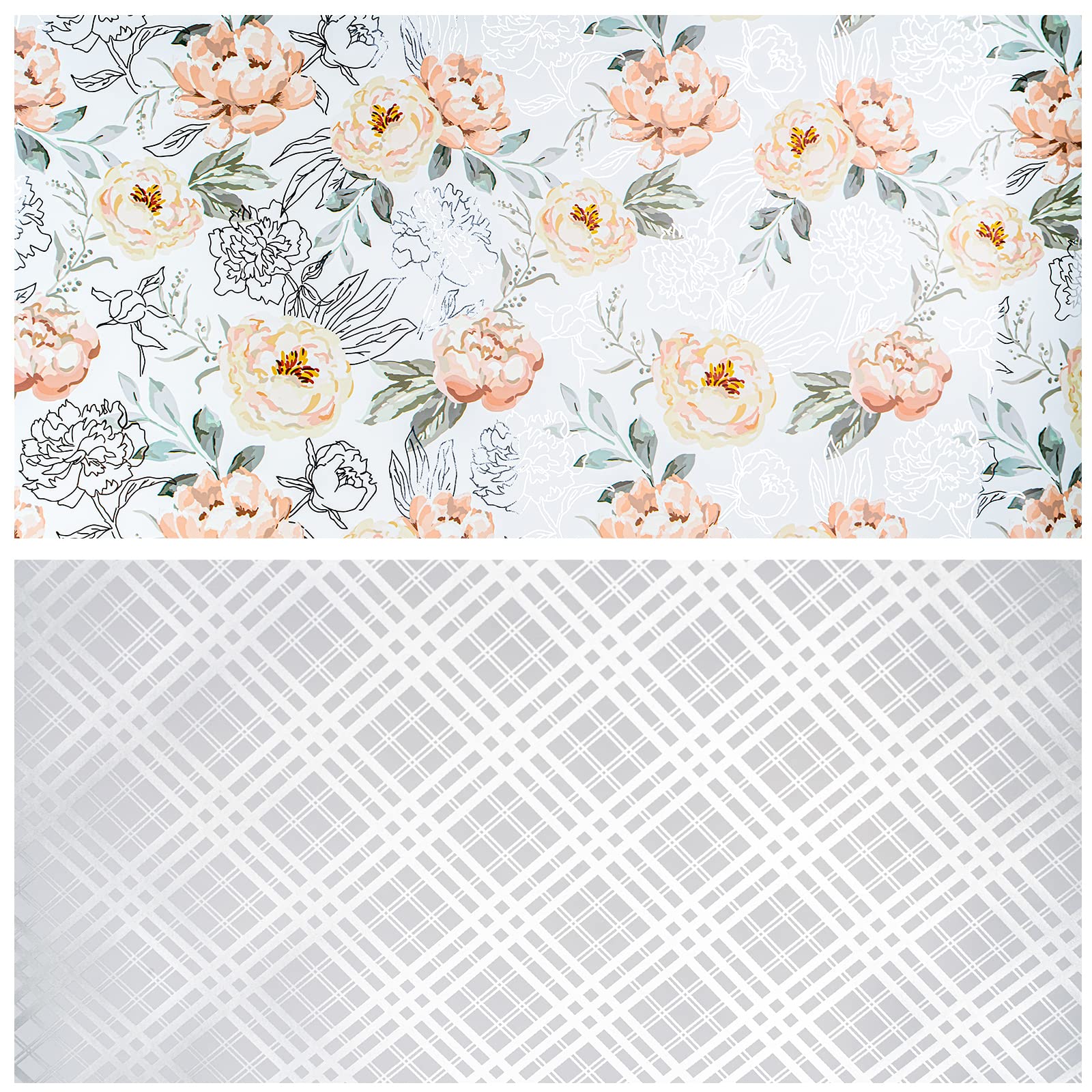 LeZakaa Reversible Silver Foil Wrapping Paper Roll - Silver Flower & Plaid Design for Wedding, Engagement, Bridal Shower, Anniversay, Mother's Day - 17 inches x 32.8 Feet